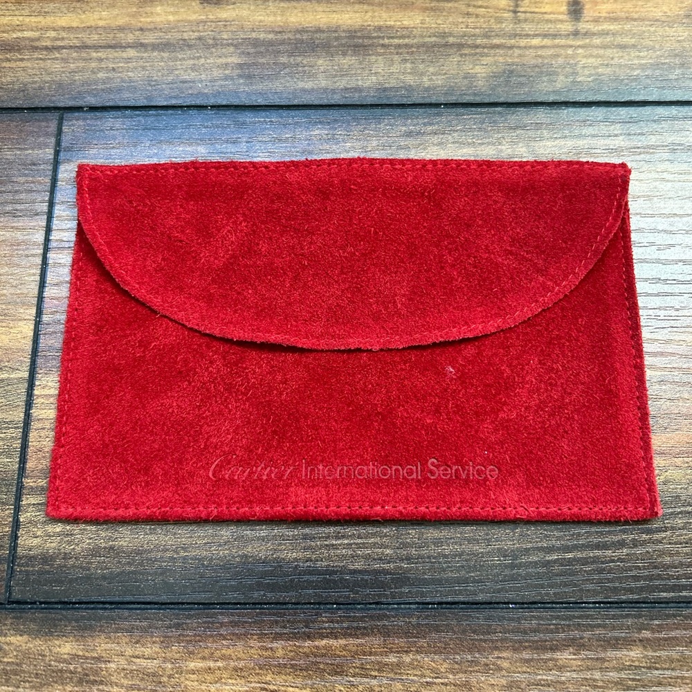 Cartier Lux Red Suede Leather Jewelry Pouch Eyeglass Bag Flap